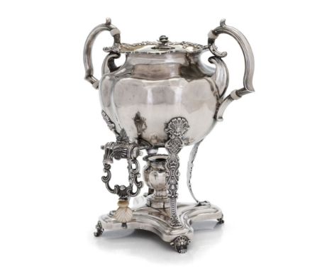 An exquisite silver teapot-samovar from the mid-19th century, made in 1843 by master Adolf Shper in Saint Petersburg. The pro