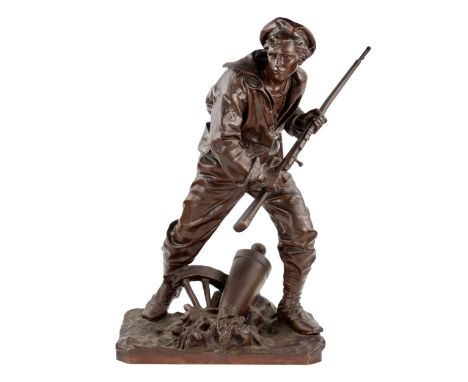 Bronze, one-piece cast figure of a sailor, famous French sculptor - battle painter: Onisme Aristide Croisy (1840-1899). One o