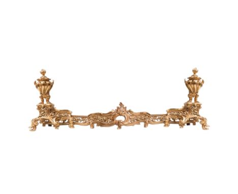 Magnificent, gilded bronze, wave-like neo-rococo fireplace fence with corner vases. L-135cm.H-34cm. Width: 135cm, Height: 34c