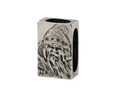 Silver match holder, made in the Russian Art Nouveau style, with the image of Leshy. The front side is decorated with a chest