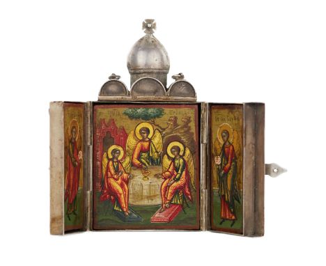 Three-leaf folding in a silver case, made in the form of a temple. Road Church from Ivan Vasilyevich Zakharov, owner of a wor