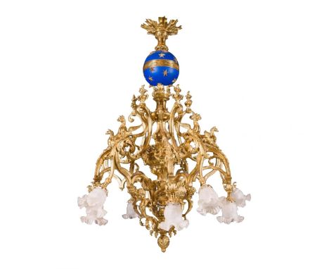 French gilded bronze chandelier, made in the style of Napoleon III, is a striking example of the decorative art of the 19th c