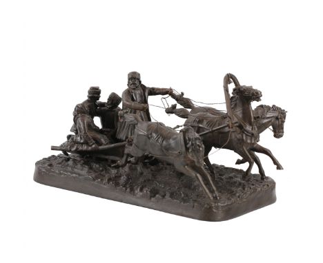 Sculptural composition of cast iron Winter troika . The favorite motive of Russian self-determination is the merry company in