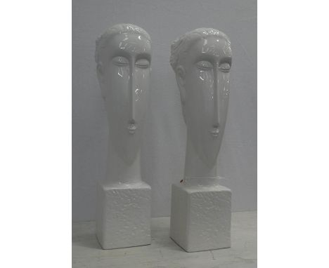 CONTEMPORARY SCHOOL, untitled ceramic busts, a pair, 61cm H. (2) 
