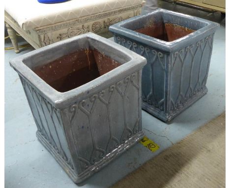 GARDEN PLANTERS, four, 42cm H at largest, blue glazed ceramic. (4) 