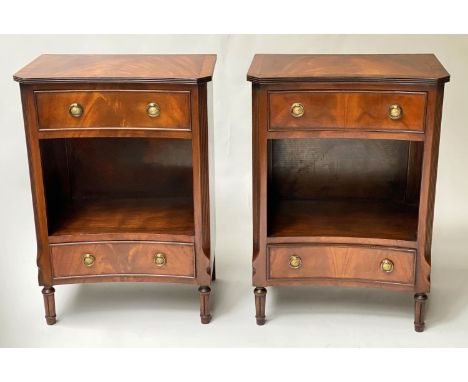 LAMP TABLES, a pair, George III design flame mahogany, each concave with two drawers, 51cm x 72cm H x 33cm. (2) 