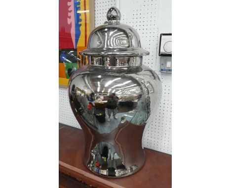 TEMPLE JAR, with cover contemporary metallic glazed ceramic, 70cm H. 