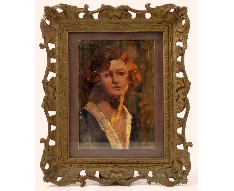 Attributed to Augustus John, oil on board, portrait of Laura, signed top right and attributed and titled verso, 8ins x 5.5ins