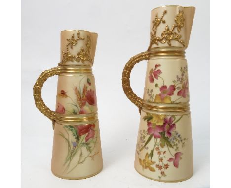 A Royal Worcester blush ivory claret jug, decorated with field flowers and insects in the style of Raby, shape number 1047, c