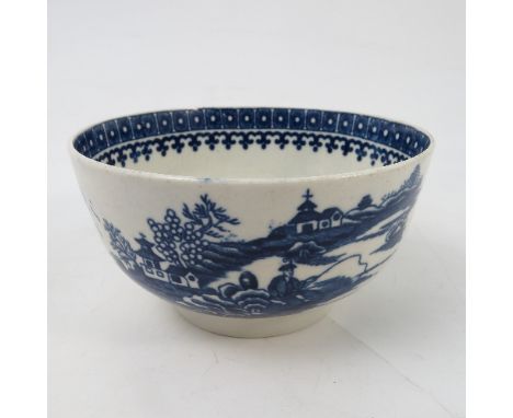 A First Period Worcester bowl, decorated in the Fisherman and Cormorant pattern, with painter's mark to base, diameter 4.75in