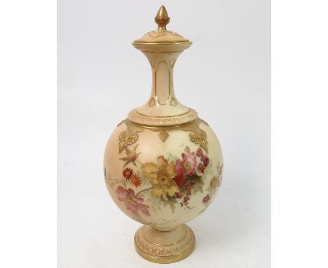 A Royal Worcester blush ivory globular vase, decorated with flowers, shape number 1851, circa 1901, height 11.5ins