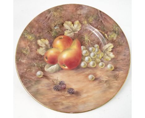 A Royal Worcester plate, decorated with hand painted fruit, by Love, circa 1955, diameter 10.5ins 