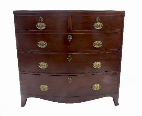 A 19th century mahogany bow front chest, of two short drawers over three long drawers, raised on splayed bracket feet, width 