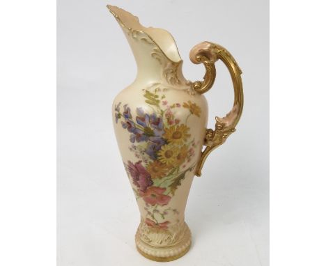 A Royal Worcester blush ivory jug, decorated with flowers, shape number 1587, circa 1902, height 9ins