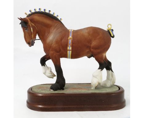 A Royal Worcester limited edition model, of Shire Stallion, modelled by Doris Lindner, with plinth and certificate, af
