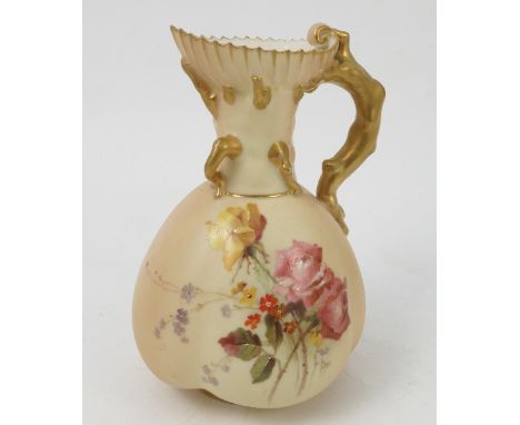 A Royal Worcester blush ivory coral jug, decorated with flowers, shape number 1507, dated 1903, height 6.25ins