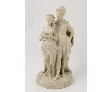 A Worcester Kerr and Binns parian figure group, of Faust and Margaret, modelled by W B Kirk, af, height 12.5ins