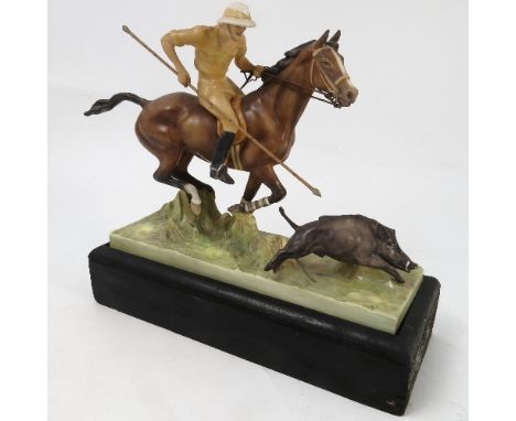 A Royal Worcester model, Hog-Hunting, modelled by Doris Lindner, model number 3164, dated 1955, af, on plinth base, height in