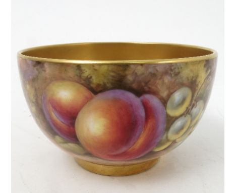 A Royal Worcester sugar bowl, decorated all around with hand painted fruit, by J Smith, to a gilded interior, diameter 3.75in