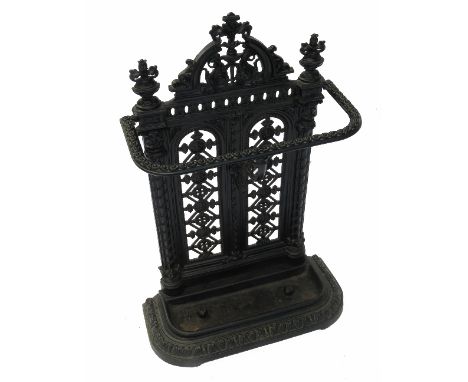 A Coalbrookdale style cast iron stick stand, with pierced decoration, height 33ins