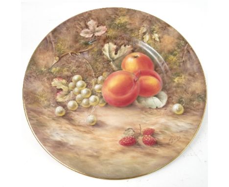 A Royal Worcester plate, decorated with hand painted fruit, by Love, circa 1955, diameter 10.5ins 