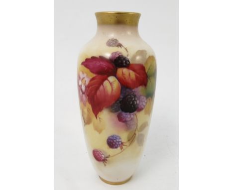 A Royal Worcester spill vase, decorated with blackberries and autumn leaves, signed Kitty Blake, shape no. 2491, dated 1930, 