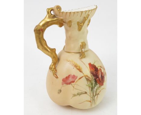 A Royal Worcester blush ivory coral jug, decorated with flowers in the manner of Edward Raby shape number 1507, 1903, height 