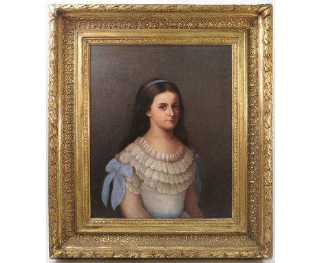 A 19th century English school, oil on canvas, portrait of a young woman, 20.5ins x 16.5ins 