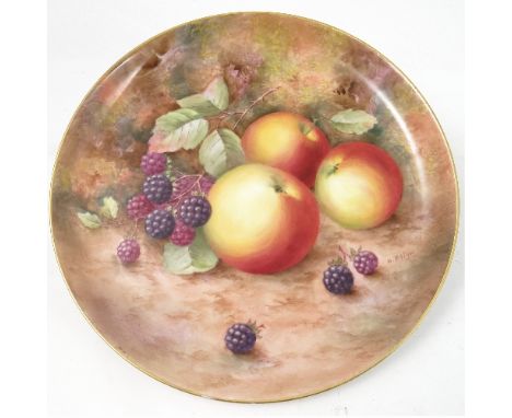 A Royal Worcester cake plate, decorated with hand painted fruit, by Ayrton, diameter 9ins 