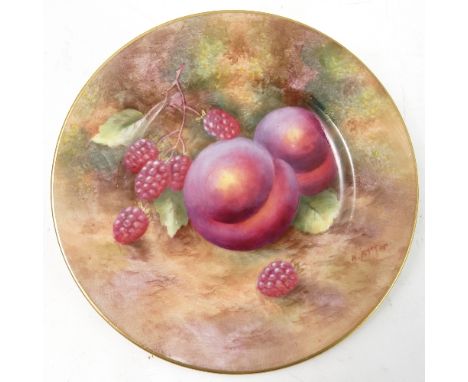 A Royal Worcester plate, decorated with hand painted fruit, by Ayrton, circa 1950, diameter 6ins 