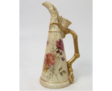 A Royal Worcester blush ivory jug, decorated with field flowers, shape number 1333, circa 1892, bearing monogram for Edward R