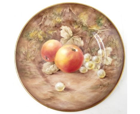 A Royal Worcester plate, decorated with hand painted fruit, by Love, diameter 6ins 