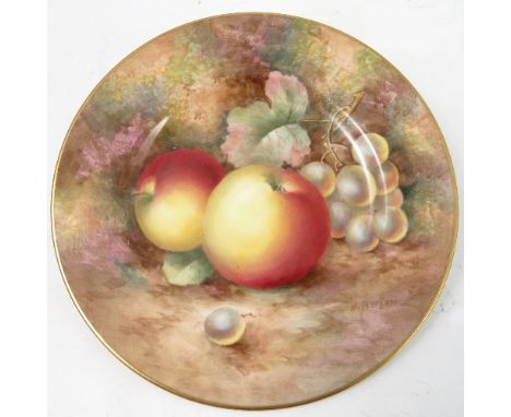 A Royal Worcester plate, decorated with hand painted fruit, by Ayrton, circa 1950, diameter 6ins 