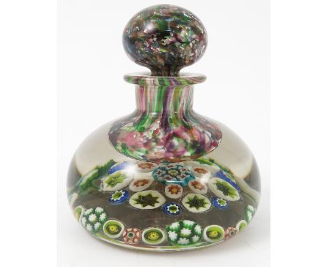 A 19th century flower head paperweight inkwell, of onion shaped form, height 4.25ins Condition report: stopper slightly worn 