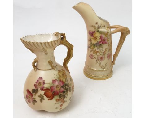 A Royal Worcester blush ivory quarter lobed coral jug, decorated with flowers, shape number 1507, circa 1901, height 5.25ins,