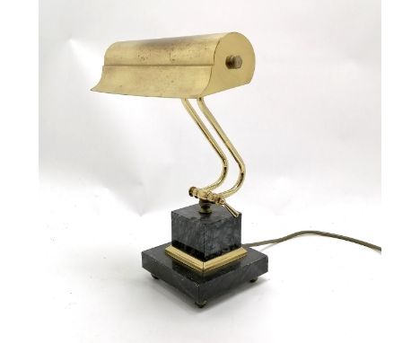 Vintage marble and brass adjustable desk lamp. Base 13cm squared and 34cm high. 
