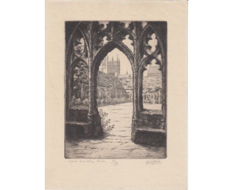 Hand signed print #73/75 of Oxford : New college cloister by Ferdinand Giele (1867-1929) - 28cm x 21cm 