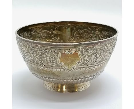 Victorian silver sugar basin with embossed decoration - 12cm diameter &amp; 171g. In good used condition.