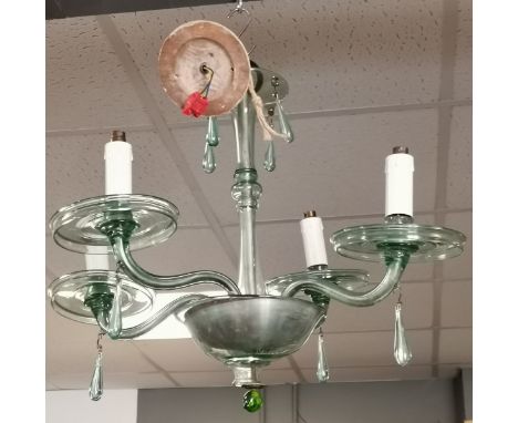 4 branch Venetian light green glass chandelier 52 cm drop 