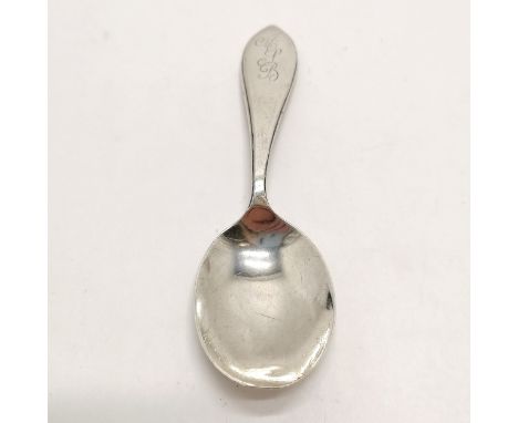 Sterling silver caddy spoon initialled to handle 10.5cm &amp; 17g - with angled bowl(?) 