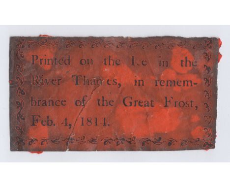 Label printed on the ice of the last River Thames frost fair (1-4th Feb 1814) - 10cm x 5.5cm ~ several people drowned when th