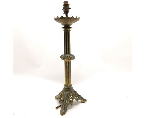 Antique gilt brass candlestick lamp base, 54cm high. Losses to gilding otherwise in good overall used condition. Will need re