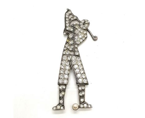 Butler &amp; Wilson large-scale sterling silver golfer brooch set with paste &amp; mock pearl - 7.5cm &amp; 18g total weight 