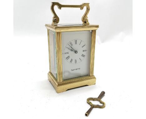 Mappin &amp; Webb Ltd brass cased carriage clock - 15cm high (with handle) - runs BUT WE CANNOT GUARANTEE THE TIMEKEEPING OR 