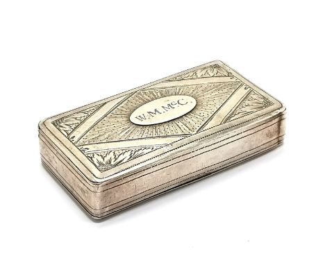 George IV silver hallmarked snuff box by Thomas Newbold Birmingham 1825 with engraved decoration and initials to lid, 5.8cm x