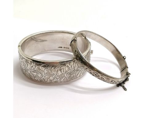 2 x silver hallmarked bangles - 47g &amp; larger bangle has dents 