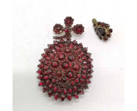 Antique large scale garnet locket pendant 6cm drop - bale A/F- T/W an odd earring 