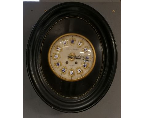 French late 19th century Alliez and Berguer wall clock with enamel &amp; gilt numerals on an alabaster face - 55cm x 46cm ~ h