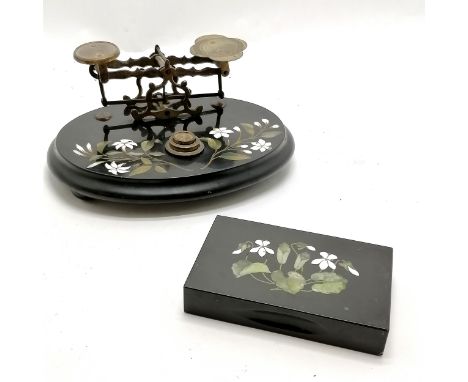 Antique (1881) Ashford black marble folklore flowers desk weight &amp; letter scales (23cm &amp; with gilt metal mounts and f