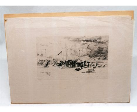 1874 print on tissue paper of a squall at Trouville by Félix-Hilaire Buhot (1847-98) - 27.5cm x 39cm 